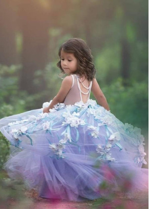 Lavender Flower Girl Dress With Draped Pearls
